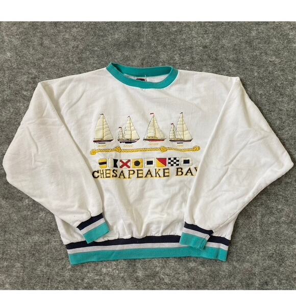 Vintage 80s Sailing Pullover Womens Large Sweater Retro Chesapeake New England - Picture 1 of 7